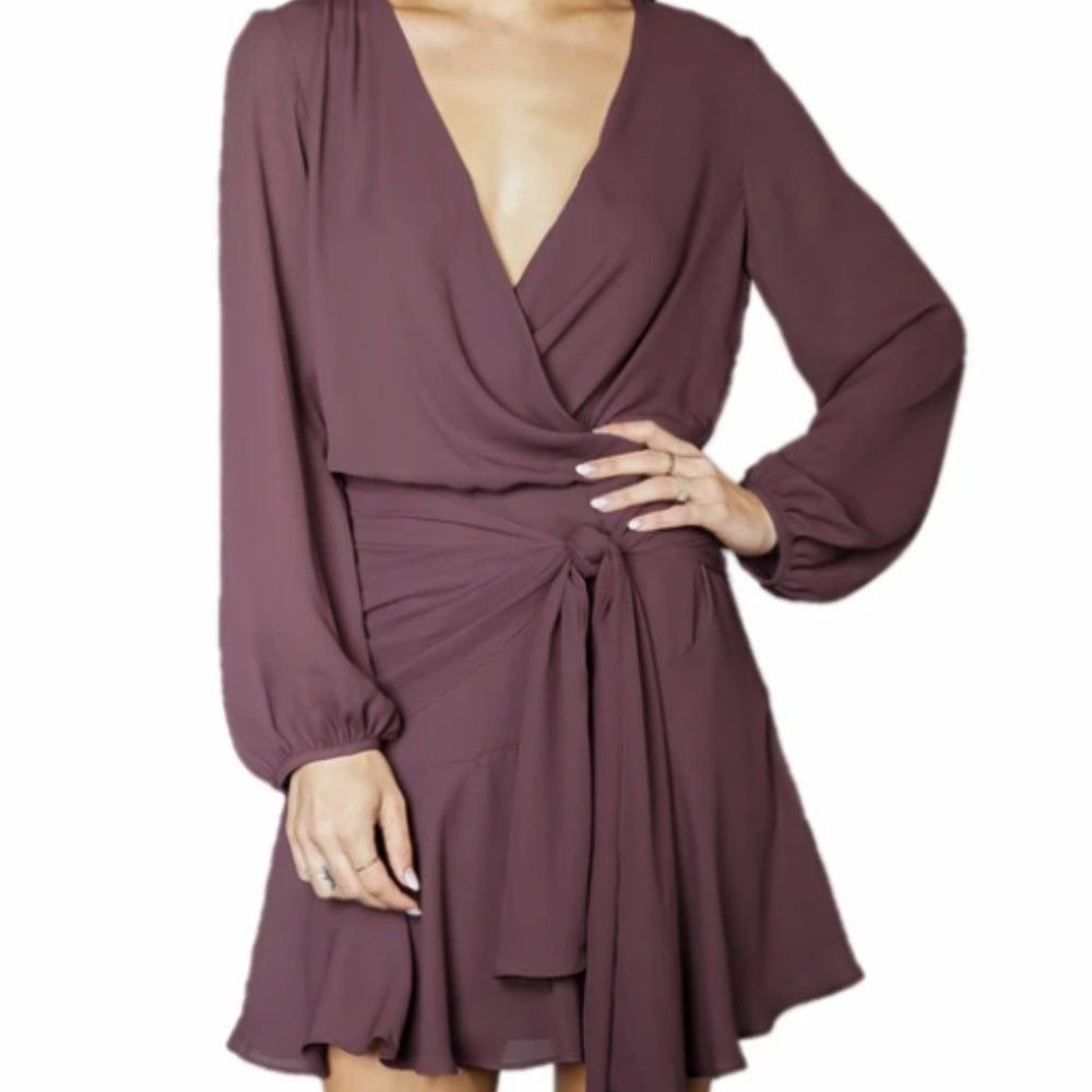 Krisa Tie Waist Surplice Mini Dress
